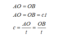 AO = OB; AO = OB = c·t; c = AO/t = OB/t