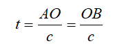 t = AO/c = OB/c