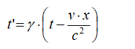 t′ = γ · (t − v · x/c²)