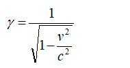 γ = 1/√(1 − v²/c²)